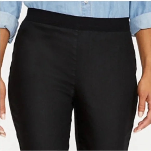 Eileen Fisher Black Coated Organic Cotton Stretchy Pull On Legging Pants Size M